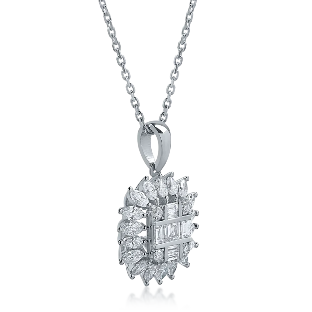 Lant cu pandantiv din aur alb cu diamante baguette si paer de 0.78ct - imagine 2