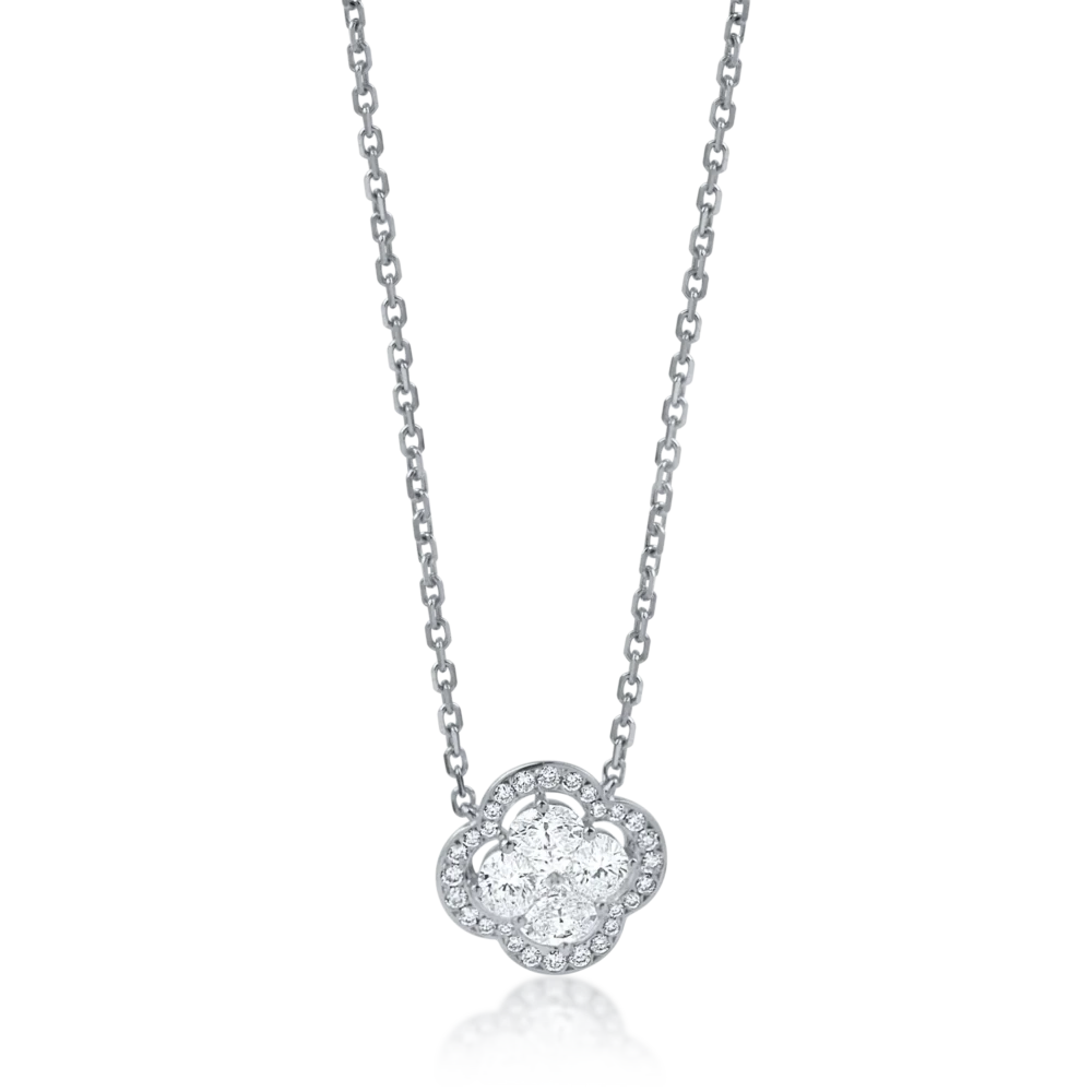 Lant cu pandantiv din aur alb cu diamante ovale, princess si rotunde de 0.8ct