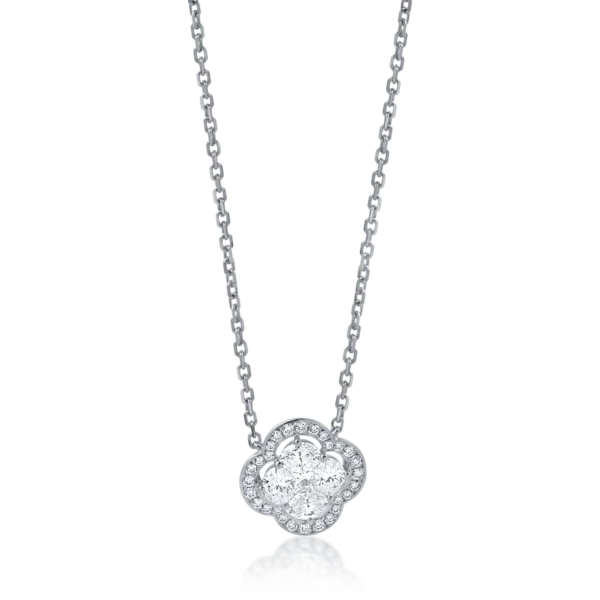 Lant cu pandantiv din aur alb cu diamante ovale, princess si rotunde de 0.8ct