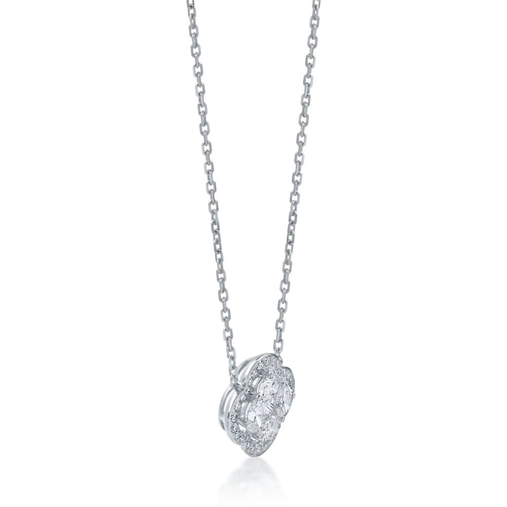 Lant cu pandantiv din aur alb cu diamante ovale, princess si rotunde de 0.8ct - imagine 2