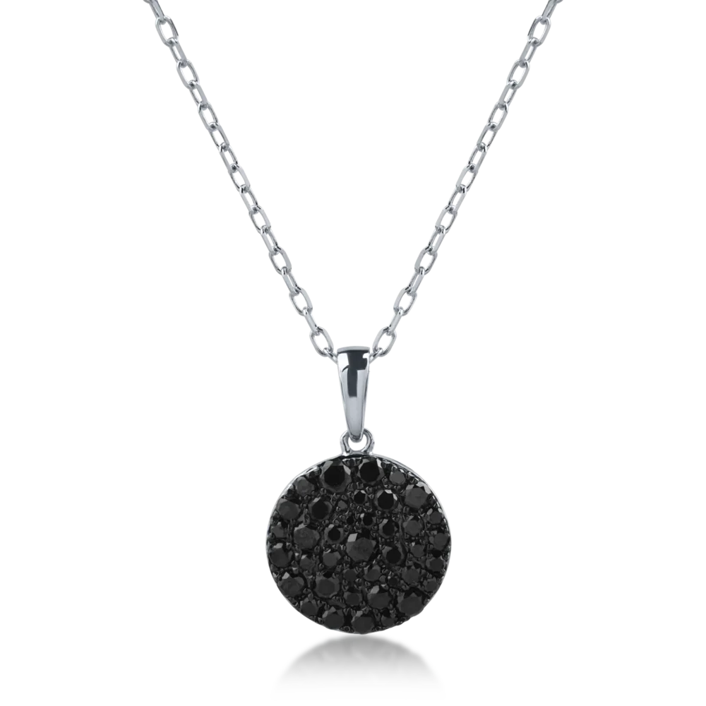 Lant cu pandantiv din aur alb cu diamante negre de 0.58ct