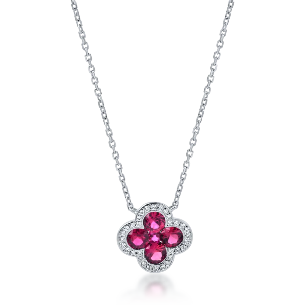 Lant cu pandantiv din aur alb cu rubine si diamante de 0.9ct