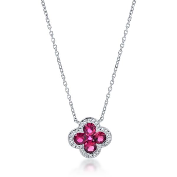 Lant cu pandantiv din aur alb cu rubine si diamante de 0.9ct
