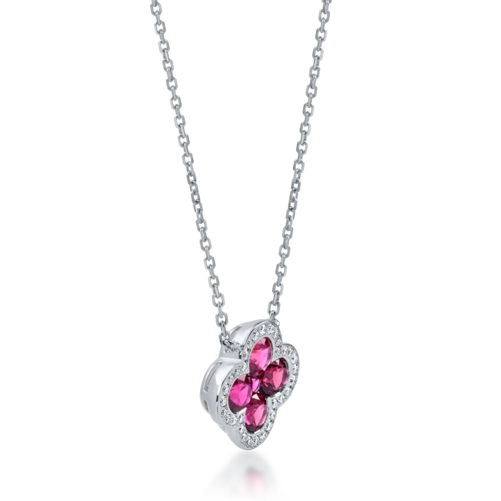 Lant cu pandantiv din aur alb cu rubine si diamante de 0.9ct - imagine 2