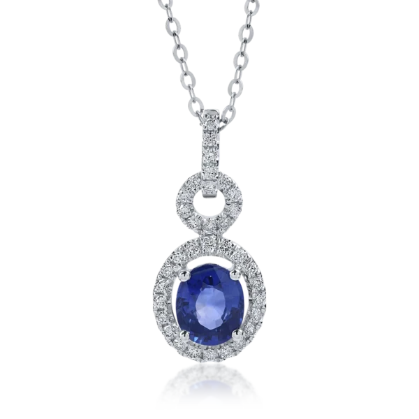 Lant cu pandantiv din aur alb cu safir de 0.88ct si diamante de 0.17ct