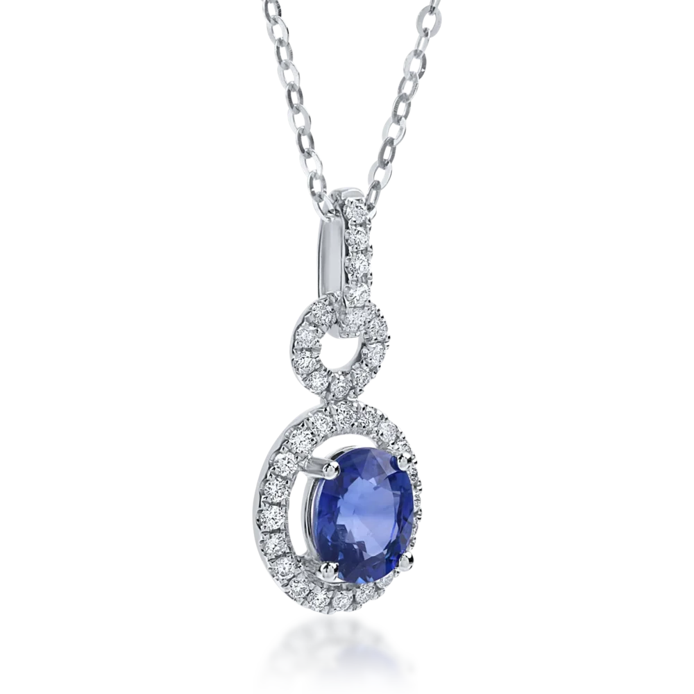 Lant cu pandantiv din aur alb cu safir de 0.88ct si diamante de 0.17ct - imagine 2