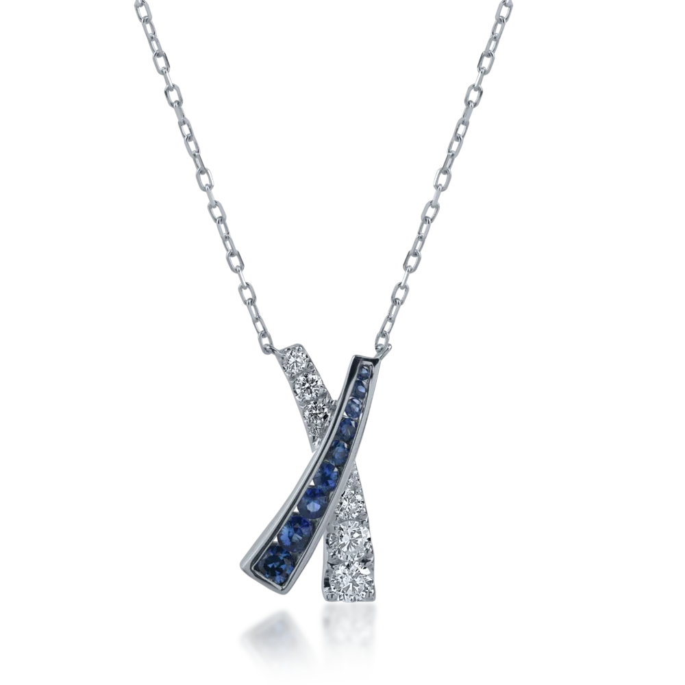 Lant cu pandantiv din aur alb cu safire de 0.43ct si diamante de 0.36ct
