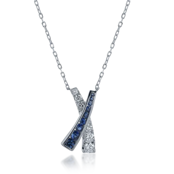 Lant cu pandantiv din aur alb cu safire de 0.43ct si diamante de 0.36ct