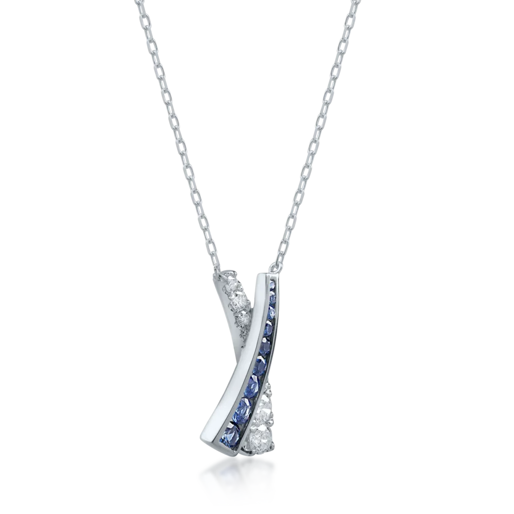 Lant cu pandantiv din aur alb cu safire de 0.43ct si diamante de 0.36ct - imagine 2