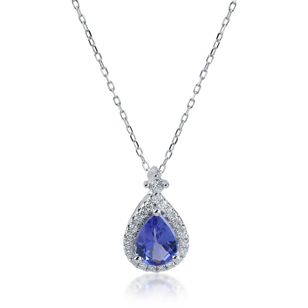 Lant cu pandantiv din aur alb cu tanzanit pear de 0.98ct si diamante de 0.18ct