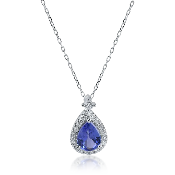 Lant cu pandantiv din aur alb cu tanzanit pear de 0.98ct si diamante de 0.18ct