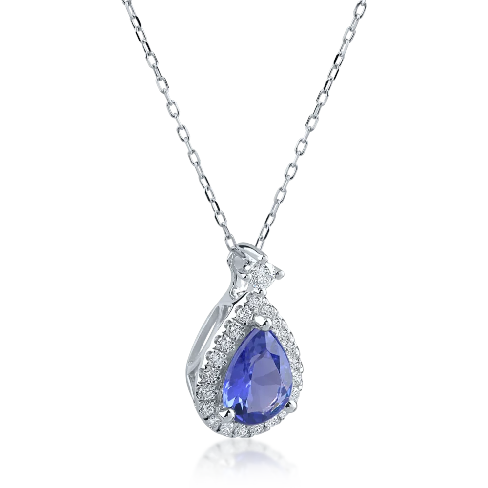 Lant cu pandantiv din aur alb cu tanzanit pear de 0.98ct si diamante de 0.18ct - imagine 2
