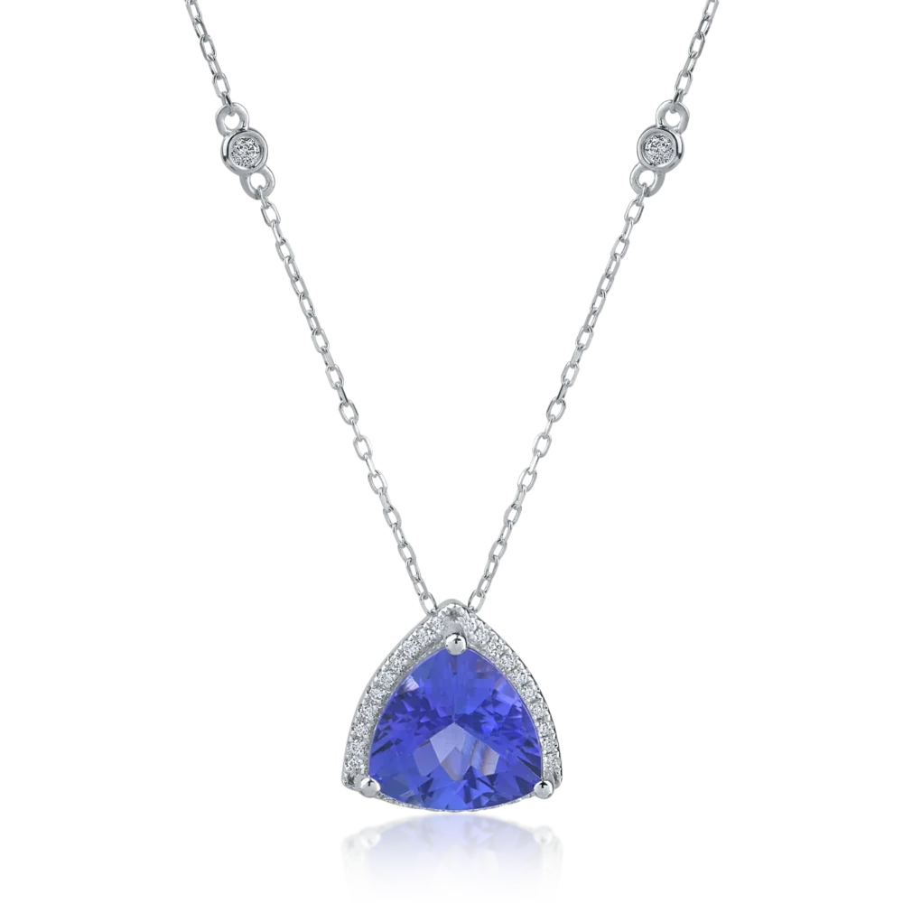 Lant cu pandantiv din aur alb cu tanzanit trillion de 3.26ct si diamante de 0.17ct