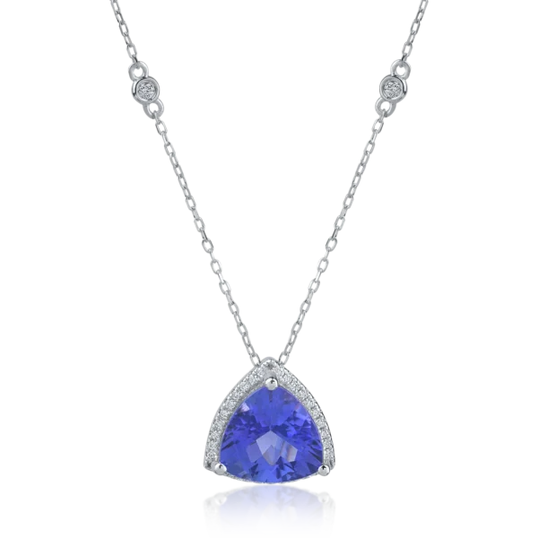 Lant cu pandantiv din aur alb cu tanzanit trillion de 3.26ct si diamante de 0.17ct