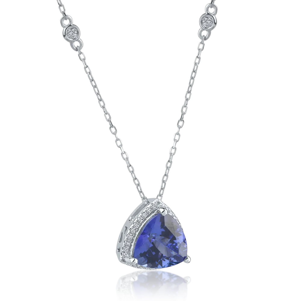 Lant cu pandantiv din aur alb cu tanzanit trillion de 3.26ct si diamante de 0.17ct - imagine 2