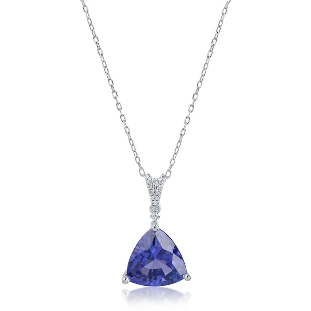 Lant cu pandantiv din aur alb cu tanzanit trillion de 4.46ct si diamante de 0.05ct