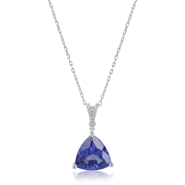 Lant cu pandantiv din aur alb cu tanzanit trillion de 4.46ct si diamante de 0.05ct