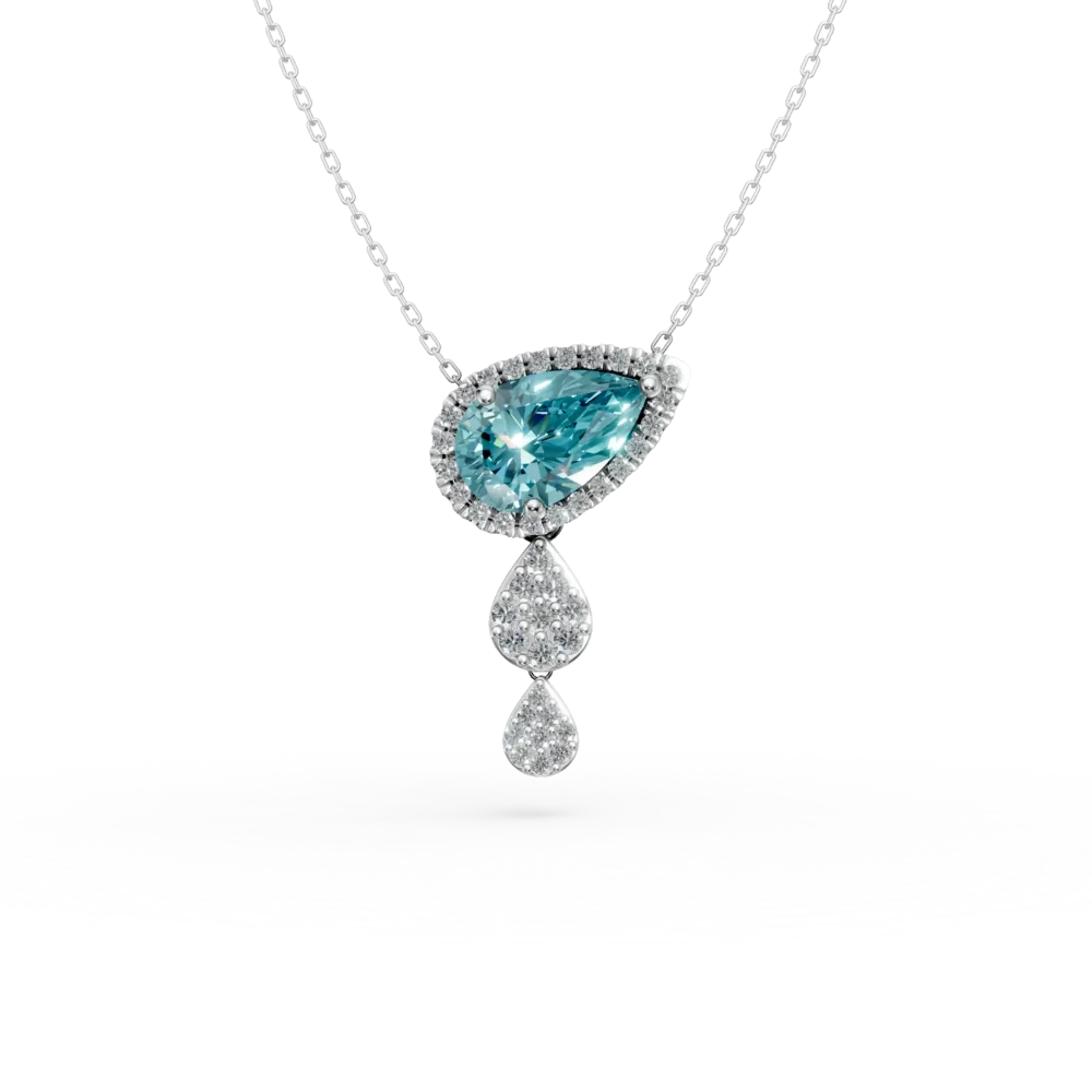 Lant cu pandantiv din aur alb cu topaz albastru de 1.5ct si diamante de 0.3ct