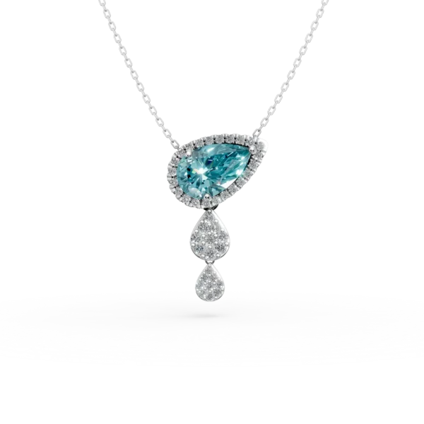 Lant cu pandantiv din aur alb cu topaz albastru de 1.5ct si diamante de 0.3ct