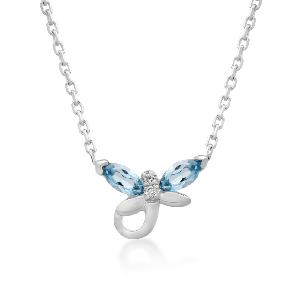 Lant cu pandantiv din aur alb cu topaze albastre marquise de 0.3ct si diamante de 0.008ct pentru copii