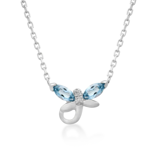 Lant cu pandantiv din aur alb cu topaze albastre marquise de 0.3ct si diamante de 0.008ct pentru copii