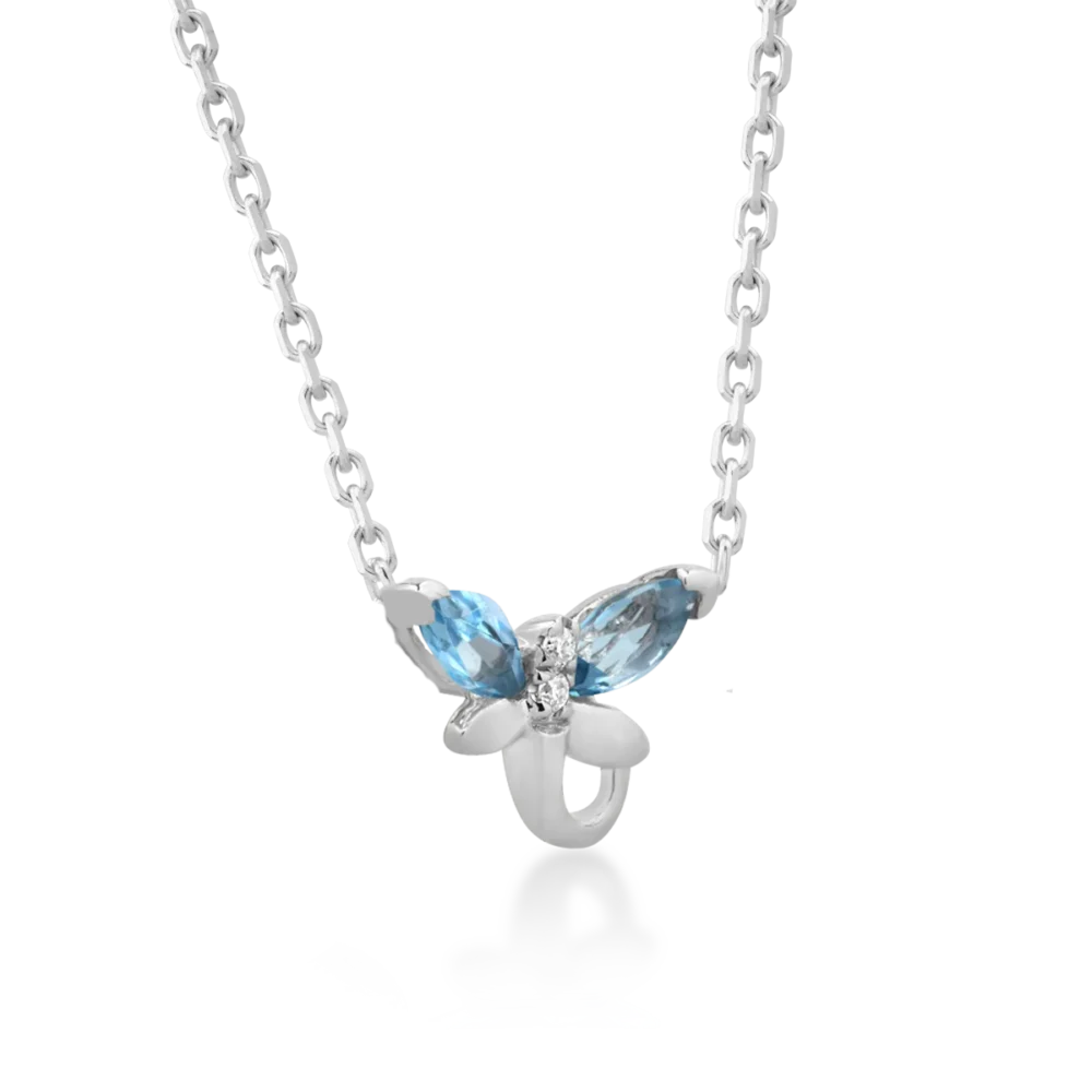 Lant cu pandantiv din aur alb cu topaze albastre marquise de 0.3ct si diamante de 0.008ct pentru copii - imagine 2