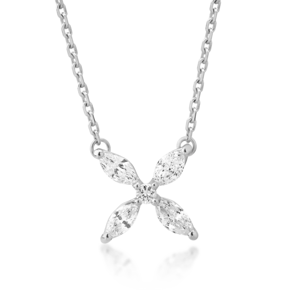 Lant cu pandantiv din aur alb cu diamante marquise si rotunde de 0.31ct