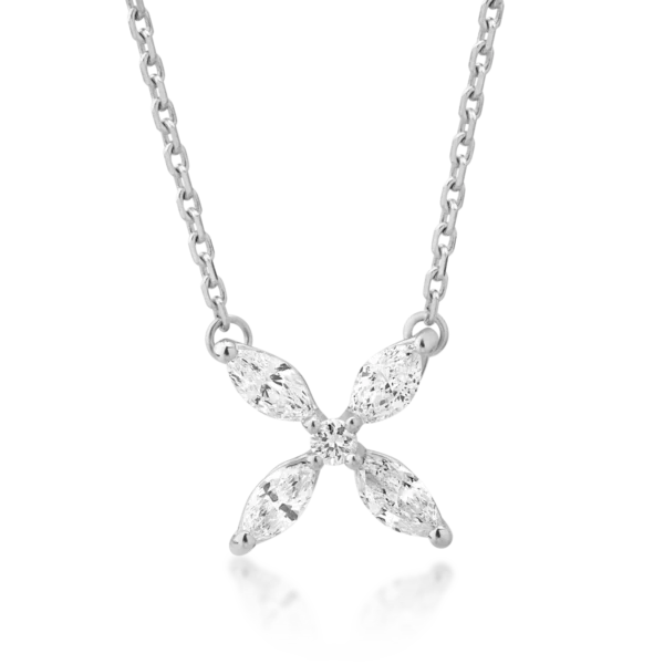 Lant cu pandantiv din aur alb cu diamante marquise si rotunde de 0.35ct