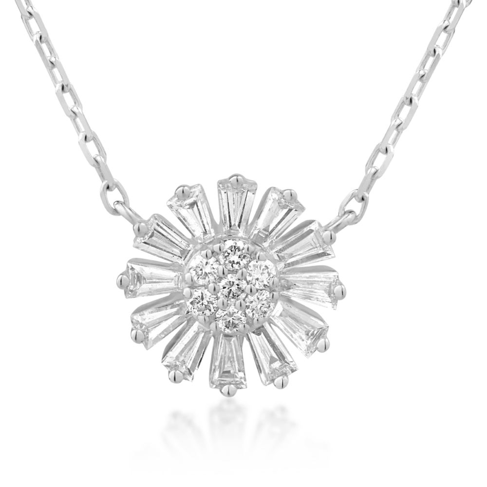 Lant cu pandantiv din aur alb cu diamante baguette de 0.38ct