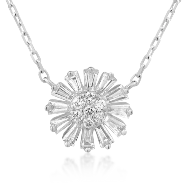 Lant cu pandantiv din aur alb cu diamante baguette de 0.38ct