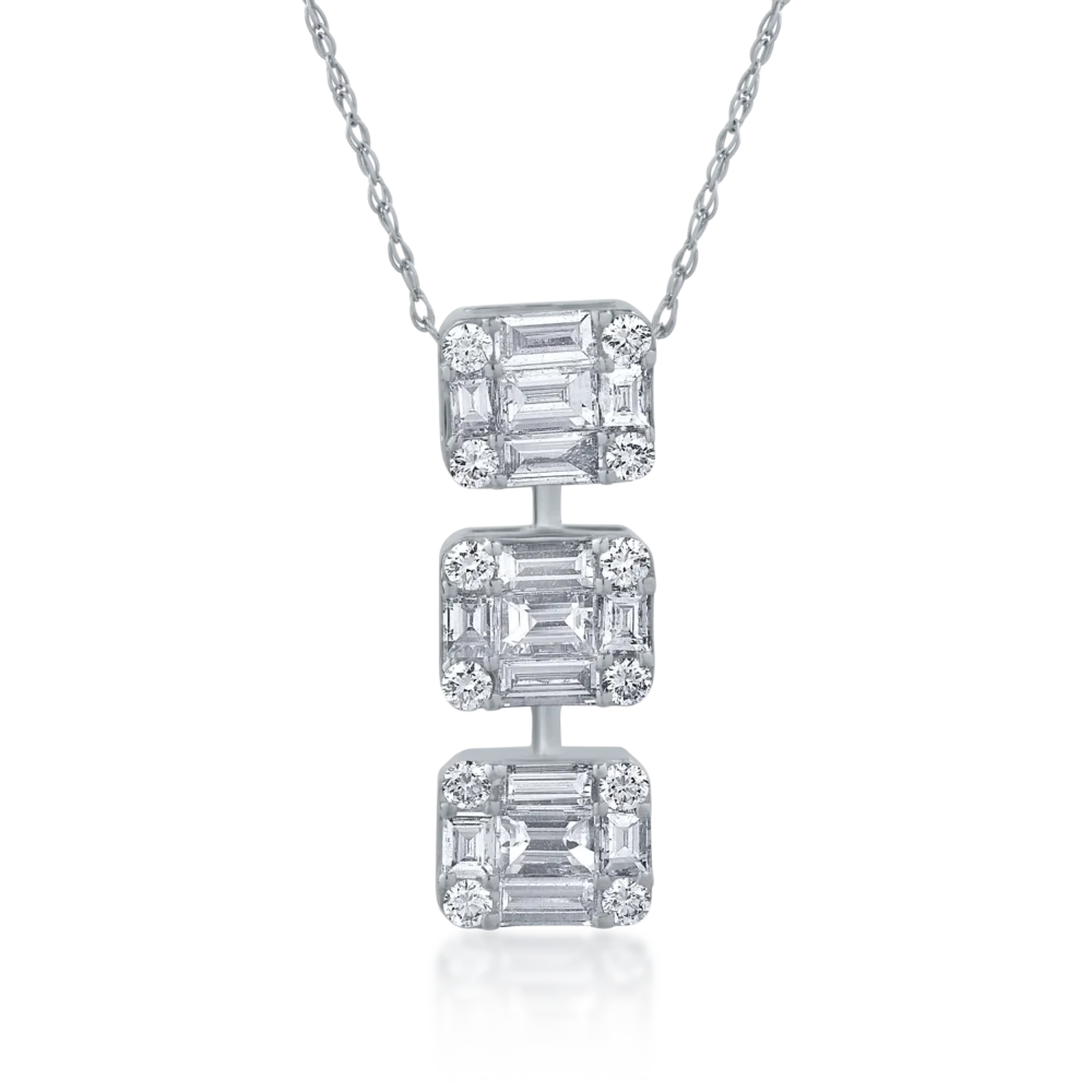 Lant cu pandantiv din aur alb cu diamante baguette de 1.16ct
