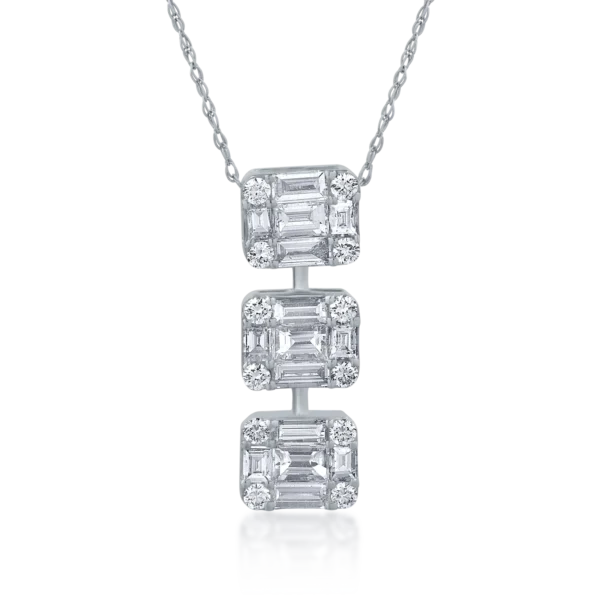 Lant cu pandantiv din aur alb cu diamante baguette de 1.16ct