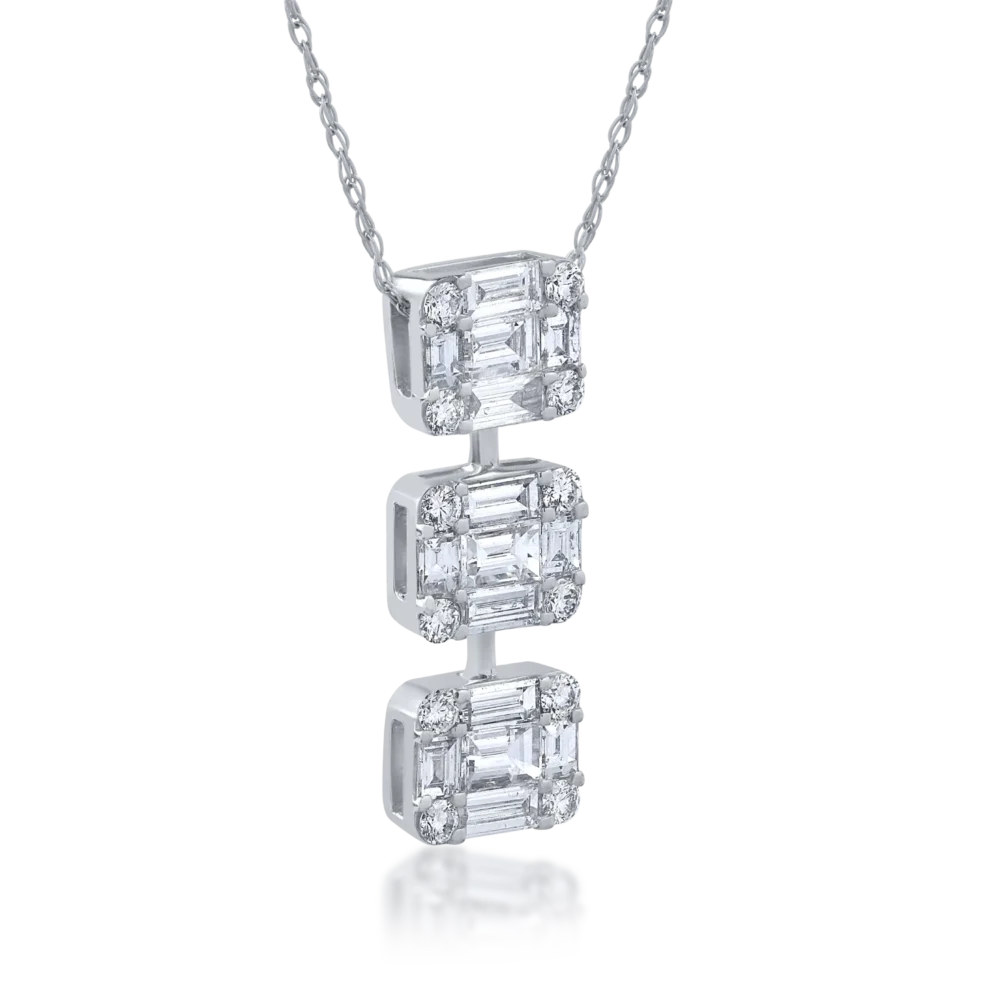 Lant cu pandantiv din aur alb cu diamante baguette de 1.16ct - imagine 2