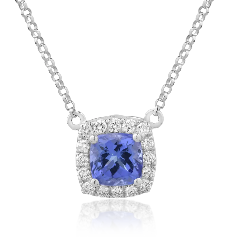 Lant cu pandantiv din aur alb cu tanzanit de 1.16ct si diamante de 0.21ct