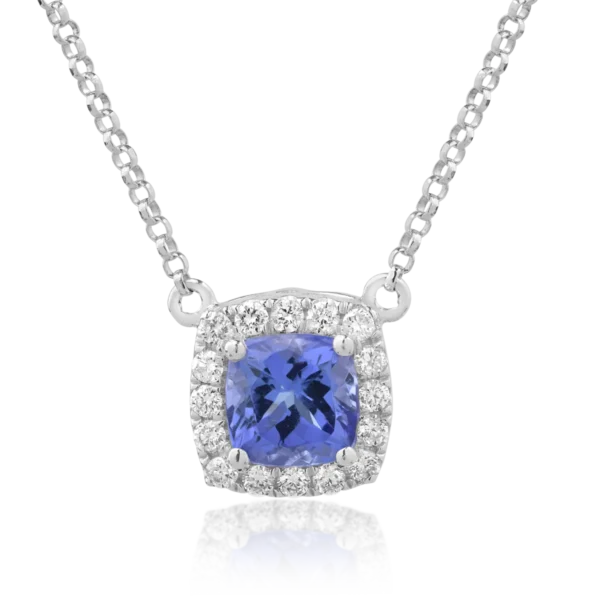 Lant cu pandantiv din aur alb cu tanzanit de 1.16ct si diamante de 0.21ct