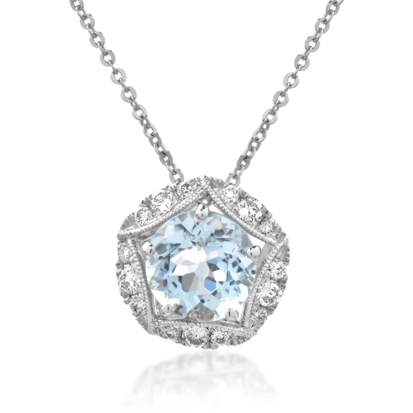 Lant cu pandantiv din aur alb cu acvamarin de 2.1ct si diamante de 0.31ct