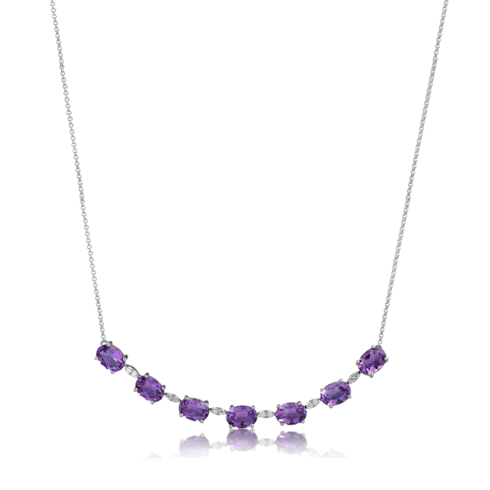 Lant cu pandantiv din aur alb cu ametist de 5.5ct si diamante de 0.17ct