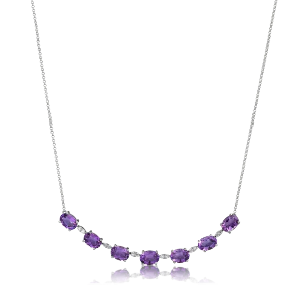 Lant cu pandantiv din aur alb cu ametist de 5.5ct si diamante de 0.17ct