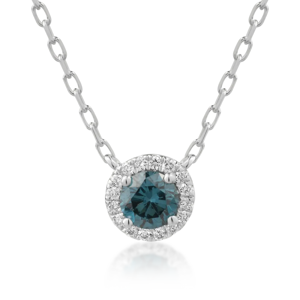 Lant cu pandantiv din aur alb cu diamant albastru de 0.3ct si diamante transparente de 0.06ct