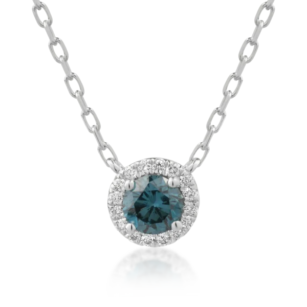 Lant cu pandantiv din aur alb cu diamant albastru de 0.3ct si diamante transparente de 0.06ct