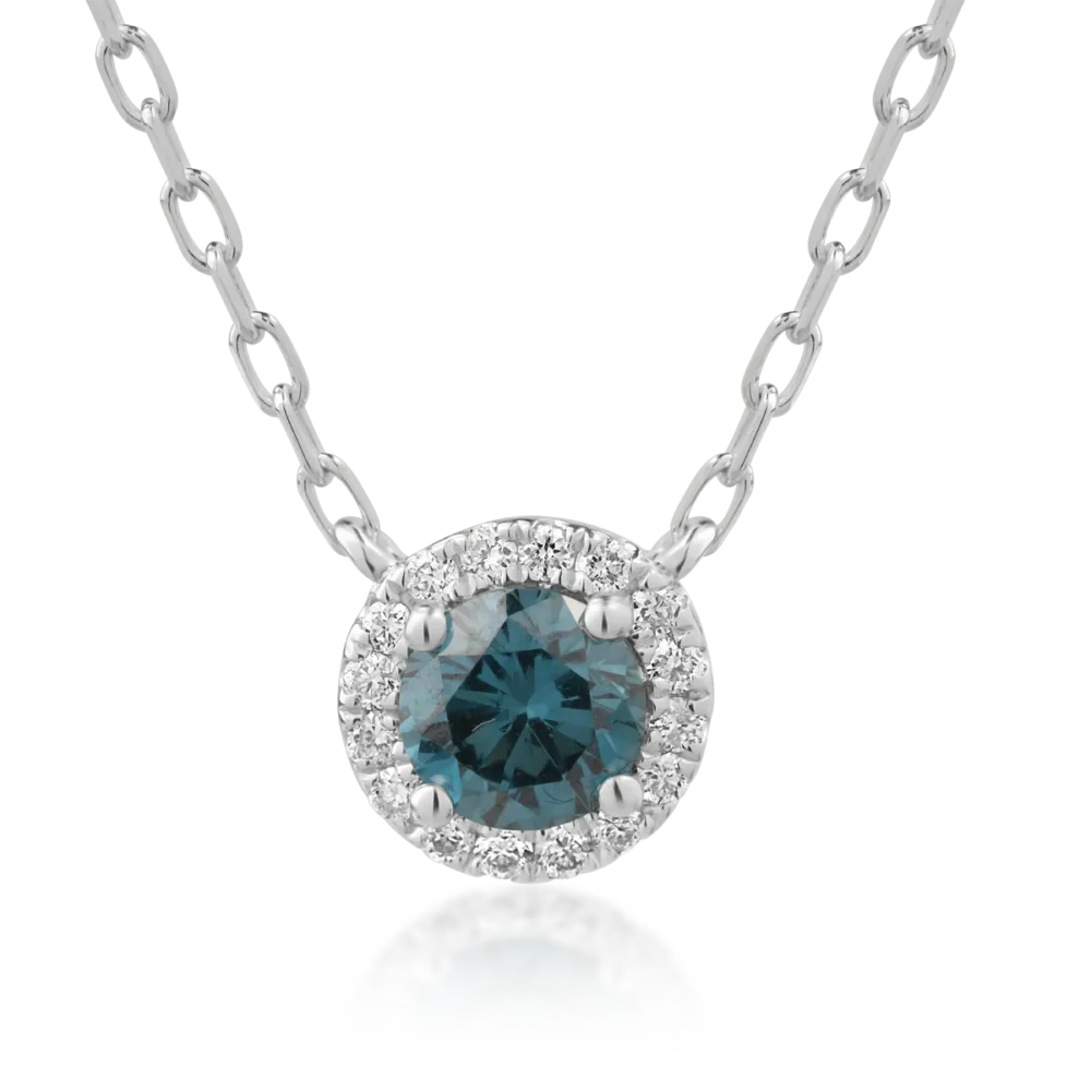 Lant cu pandantiv din aur alb cu diamant albastru de 0.52ct si diamante transparente de 0.1ct
