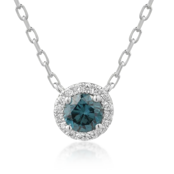 Lant cu pandantiv din aur alb cu diamant albastru de 0.52ct si diamante transparente de 0.1ct