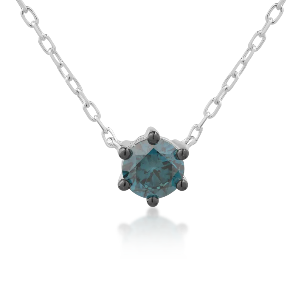 Lant cu pandantiv din aur alb cu diamant albastru de 0.53ct