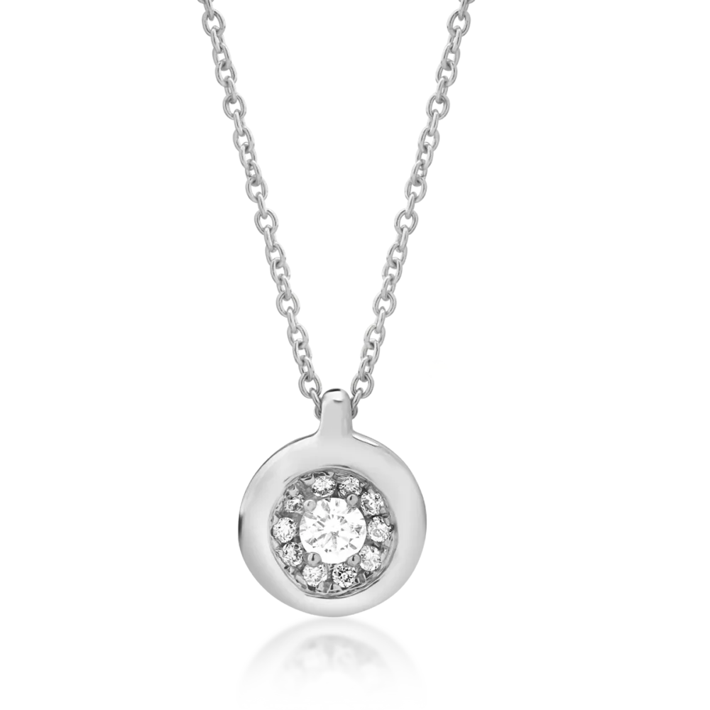 Lant cu pandantiv din aur alb cu diamant de 0.05ct si diamante de 0.03ct