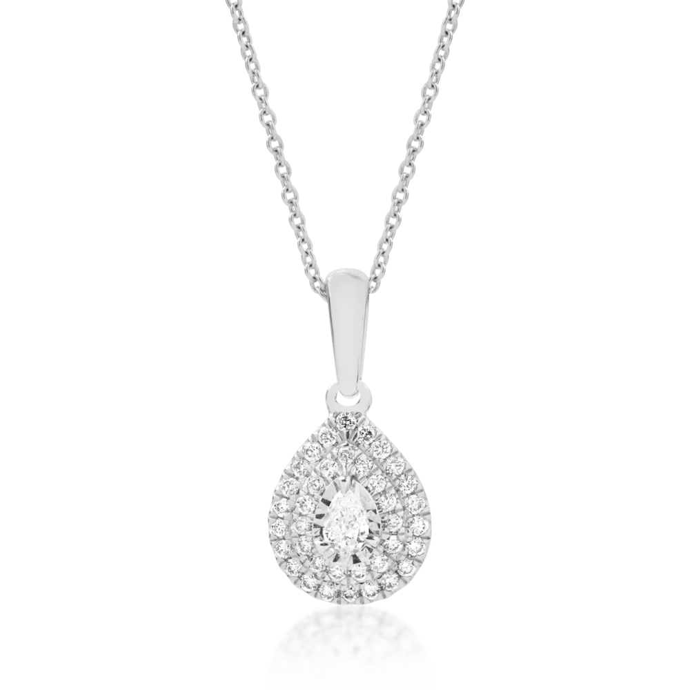 Lant cu pandantiv din aur alb cu diamant pear de 0.06ct si diamante de 0.1ct