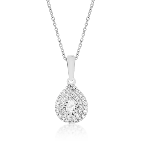 Lant cu pandantiv din aur alb cu diamant pear de 0.06ct si diamante de 0.1ct