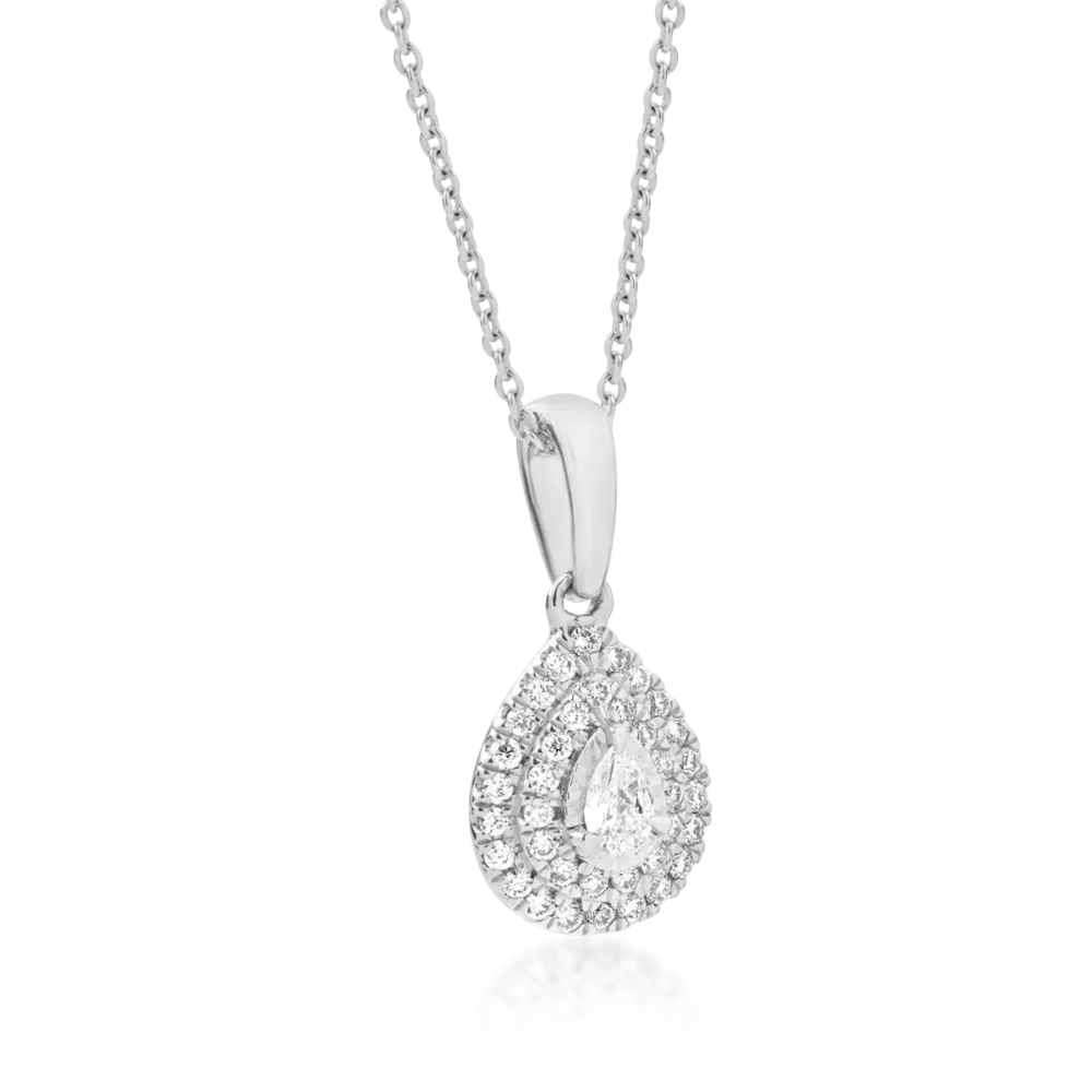 Lant cu pandantiv din aur alb cu diamant pear de 0.06ct si diamante de 0.1ct - imagine 2