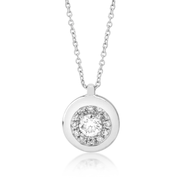 Lant cu pandantiv din aur alb cu diamant de 0.12ct si diamante de 0.05ct