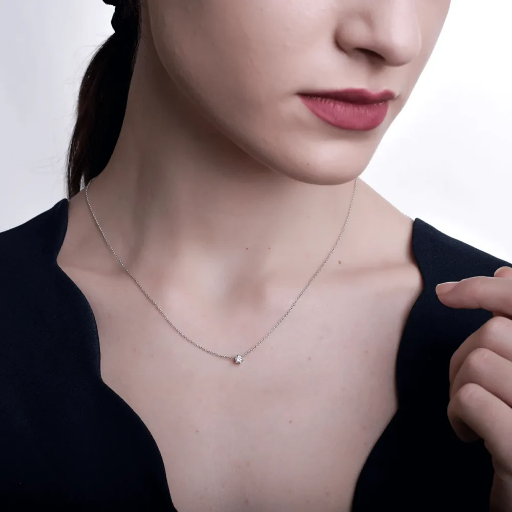 Lant cu pandantiv din aur alb cu diamant de 0.14ct - imagine 4