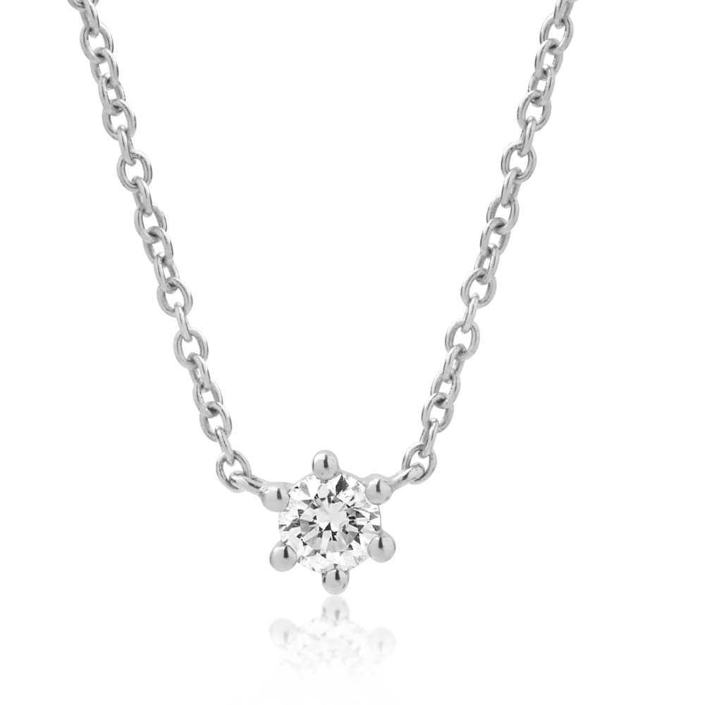 Lant cu pandantiv din aur alb cu diamant de 0.19ct